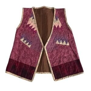 Handmade Quilted Patchwork Vest Burgundy Pink Purple Boho Festival Unique